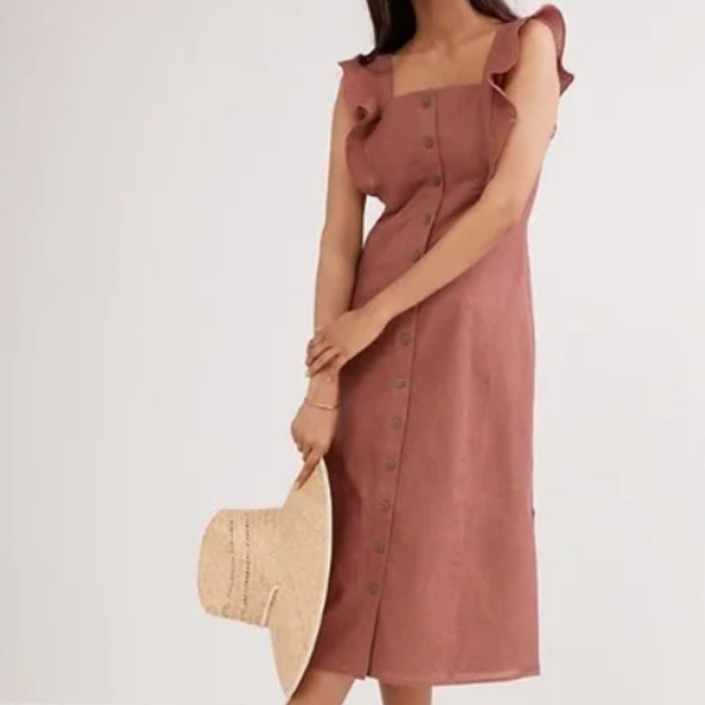 HUTCH Linen Ruffle Midi Dress - size S